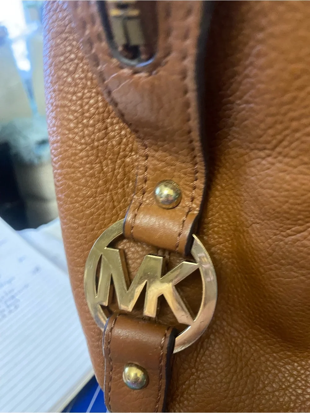 Michael Kors Fulton Large Slouchy Cognac Tan Pebbled Leather Shoulder Bag